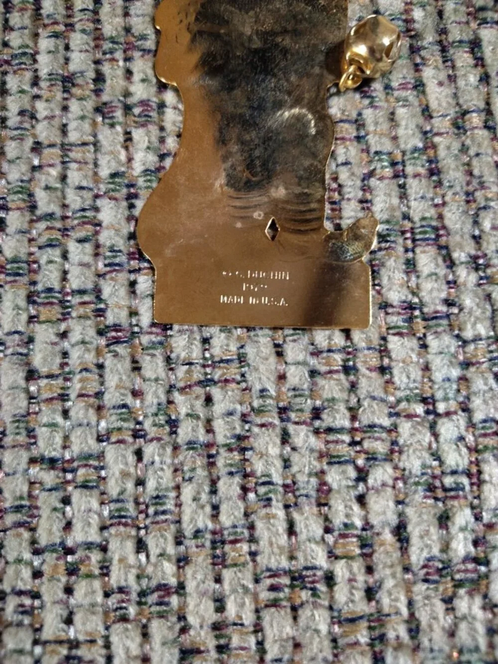 1979 Vintage Gloria Duchin Flat Brass Christmas Stocking and Toy Etched Ornament